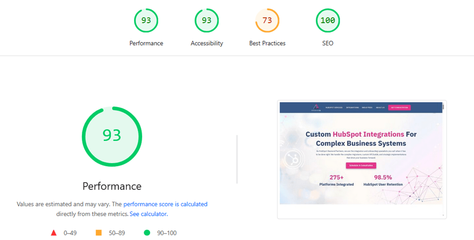 Lighthouse desktop report for Integrate IQ