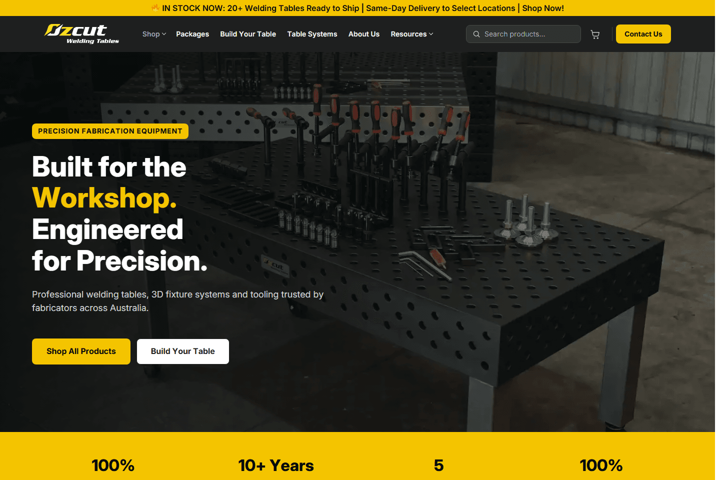Screenshot of the Ozcut Welding Tables website