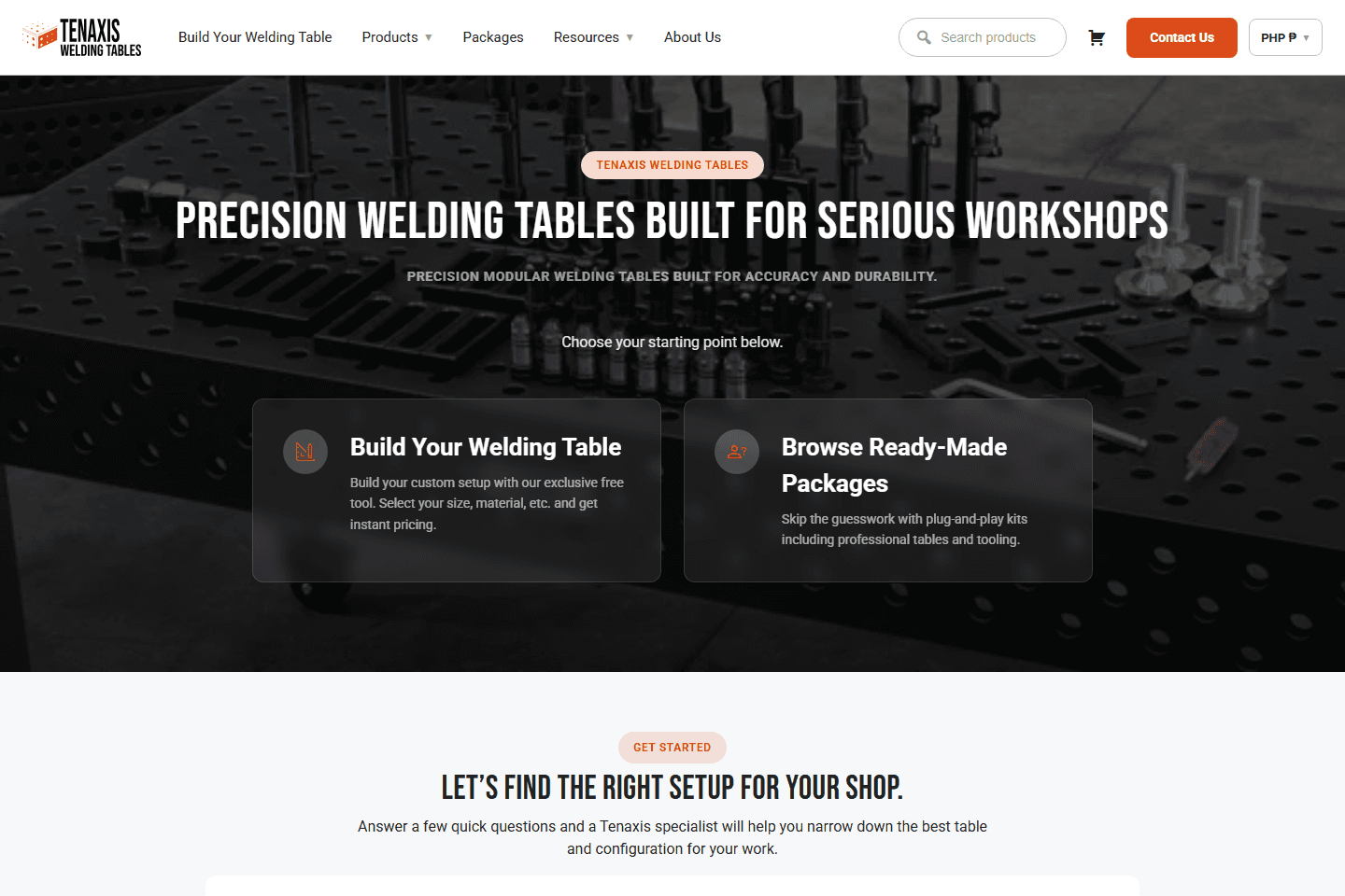 Screenshot of the Tenaxis Tables website
